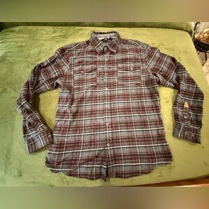 Men's Dakota Grizzly Red and Gray Plaid Button-Down Shirt with Snap Buttons